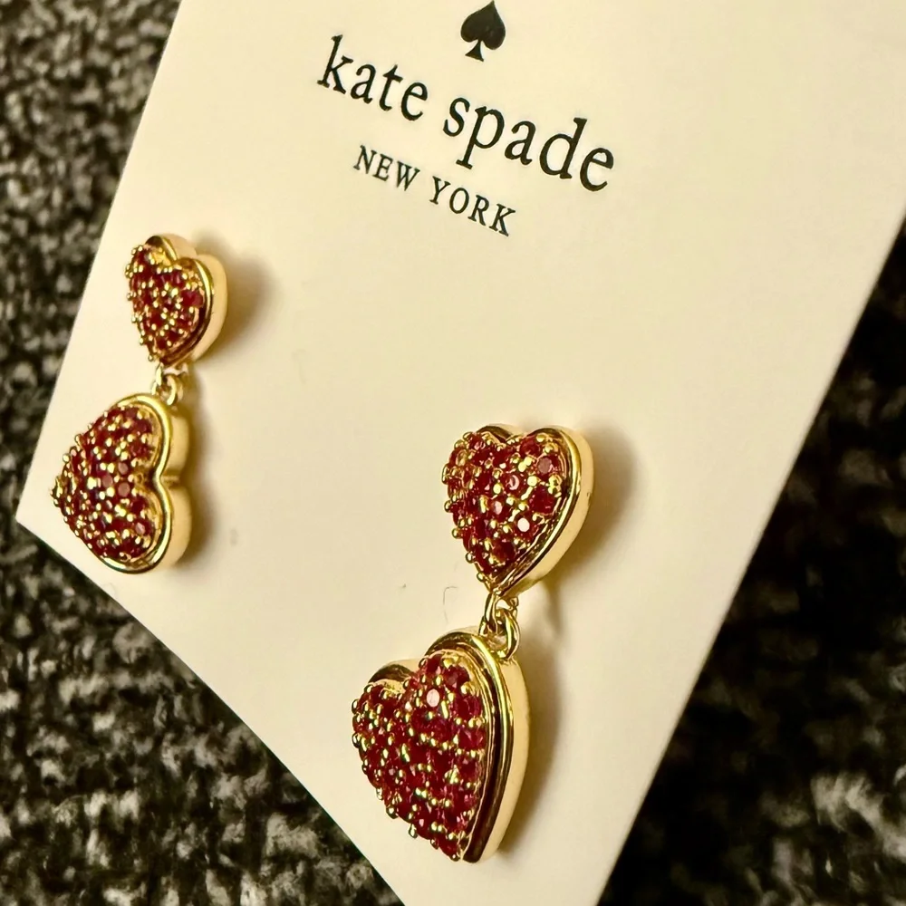 Authentic kate spade New York Deep Pink Crystal Heart Drop Earrings